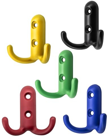 Fuxxer Garderoben-Haken, Doppel-Haken, Eisen-Haken, farbig, 5er Set (Blau)