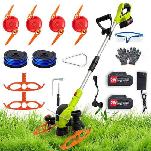decespugliatore batteria giardino,Tagliaerba Elettrico/tosaerba/utensile,Decespugliatore leggero senza filida 21 V， per bordatura del prato per giardino, con 2 batterie