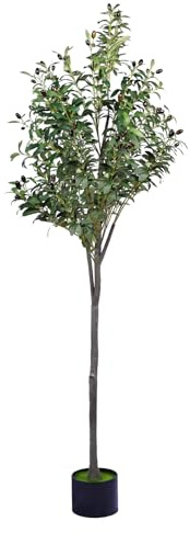 Olivo artificial de 6 pies, decoración moderna de plantas falsas, tronco de plástico natural realista de olivo artificial, adecuado para sala de estar, entrada, oficina en casa, decoración de jardín