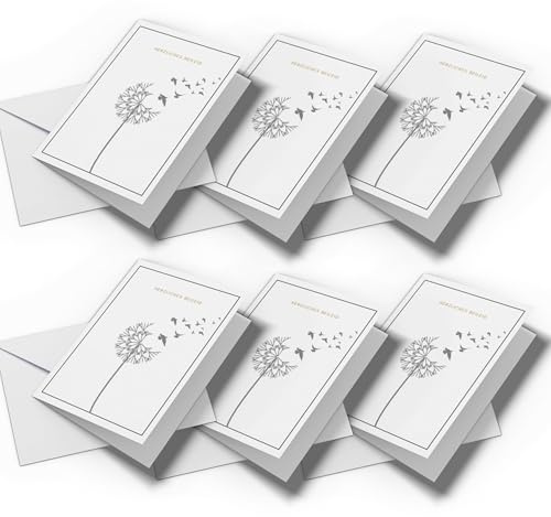 Beileidskarte/Kondolenzkarte für Beerdigung, Trauerfall, Anteilnahme | Set 6x Klappkarten und passende Umschläge Motiv Pusteblume (Pusteblume - 6 Stück)