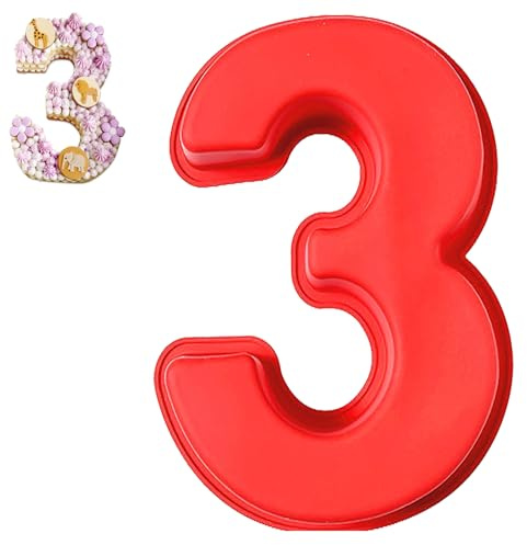 Guittly Number 3 Cake Tins Moulds, 3D Large Number Cake Mould, Bake Trays for Baking Birthday Anniversary, Non-Stick Food-Grade Silicone Oven and Dishwasher Safe (3)