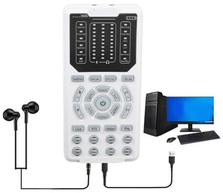 Lazmin112 Changeur de Voix, Carte Son Portable, Déguiseur Vocal, 16 Modes Sonores 10 Réglage du Niveau, pour iOS, Android, Ordinateurs, Tablettes, Téléphone en Direct en Streaming