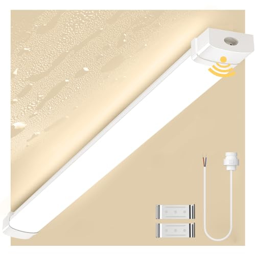 Bellanny 90cm LED Feuchtraumleuchte Werkstattlampe 30W 3000LM LED Röhre Lichtleiste - 3000K IP65 Wasserdicht Kellerleuchte, Deckenlampe mit Bewegungsmelder für Büro Garage Balkon Flur Treppe Wand Bad