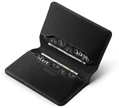 VULKIT Porta Carte di Credito Sottile e Minimalista in Crazy Horse Vera Pelle con Protezione RFID Tasca Frontale e Chiusura Magnetica
