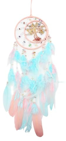 Kikuo AtrapasueñOs Arbol de la Vida, Plumas AtrapasueñOs cuentas de cristal, Hecho a Mano Atrapa Sueños para Pared, Vintage Estilo Bohemio Dream Catcher para decorar Hogar Dormitorio Regalos (Rosa)