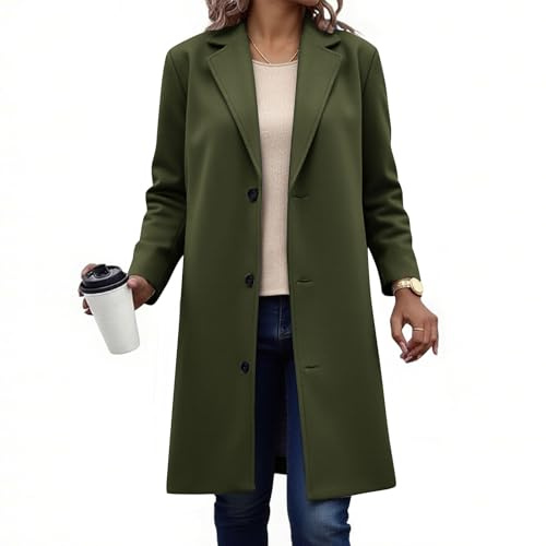 AMhomely Wool Trench Coats for Women UK Single Breasted Overcoats Notched Lapel Winter Warm Long Jackets Elegant Peacoats Casual Outwear