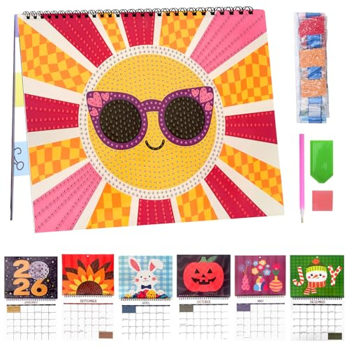 Yozexin Diamond Art Calendar 2026, Calendar 2026 Funny Gift with 12-month Flip Planner, Desk Calendar 2026 Diamond Art, Funny Painting Craft Kit, Flip Desk Calender Thick Paper Quirky Gift for Friends