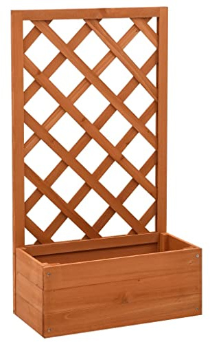 ACAGALA Blumenkasten mit Rankgitter, Hochbeet mit Spalier Holz für Kletterpflanzen & Topfpflanzen, Massive Tannenholz, 50x25x90 cm Orange