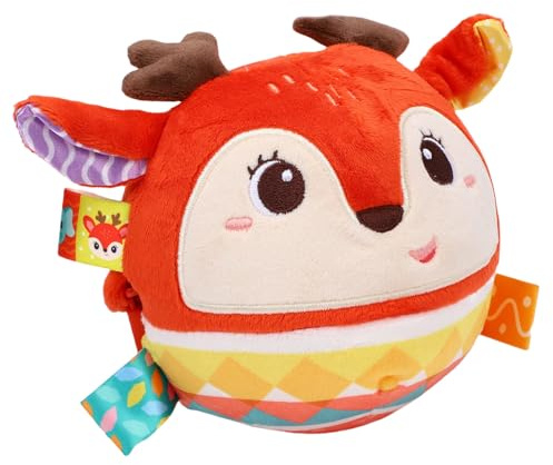 Riuulity Baby-Plüsch-Rasselspielzeug, Sensorischer Ball für Kleinkinder mit Raschelpapier, Musikalischer Handgriffball für 0–6 Monate, Lernspielzeug für Neugeborene (Reh)
