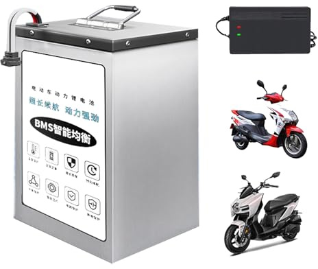 HJGHY 60v,50Ah, Batería de fosfato de Hierro y Litio LiFePO4 para Motocicleta eléctrica (60 V, 48 V, 72 V, 25 Ah, 35 Ah, 40 Ah, 50 Ah) con Cargador para Kits de Motor de 1200-3600 W.