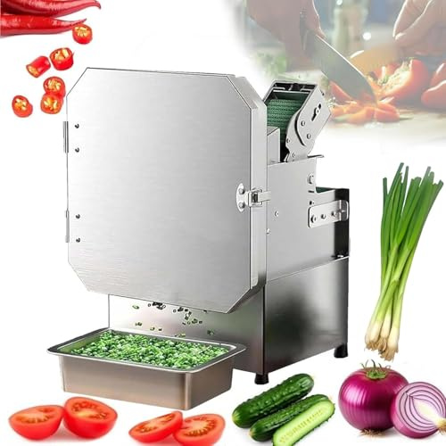 PixCy Cortadora De Verduras Industrial Acero Inoxidable, Picadora De Cebolletas Comercial 200W, 700 RPM, 150 Kg/Hora, Puerto 7 Cm, para Restaurantes Hogares, Corta Cebolla Frijoles Jengibre