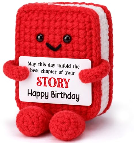 Positive Handmade Crochet Book Happy Birthday Gift for Women Men Funny | Cute Birthday Gifts for Best Friend Coworker Wife Husband Girlfriend Boyfriend Her Him Sister Teen Birthdays Gifts for Girls