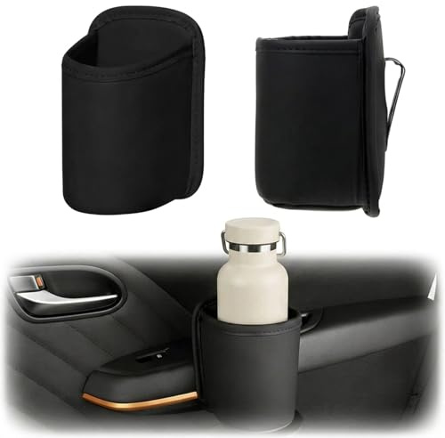 2 Stück Getränkehalter Auto, Clip-on Getränke- und Becherhalter Auto aus Schwarz PU-Leder für Autotür und Rücksitz-Tasche, Kratzfest und robust, für Flaschen, Thermobecher und Dosen