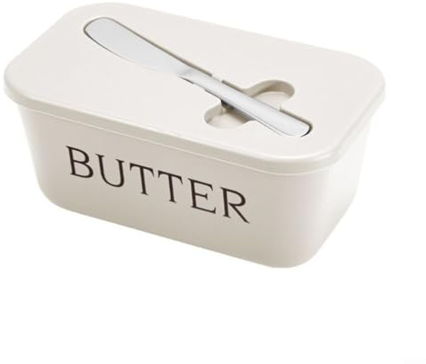 Glomc Mantequera de cocina con tapa de ranura de espátula integrada, recipiente de plástico para almacenamiento de mantequilla y queso, adecuado para múltiples ingredientes de cocina (blanco)