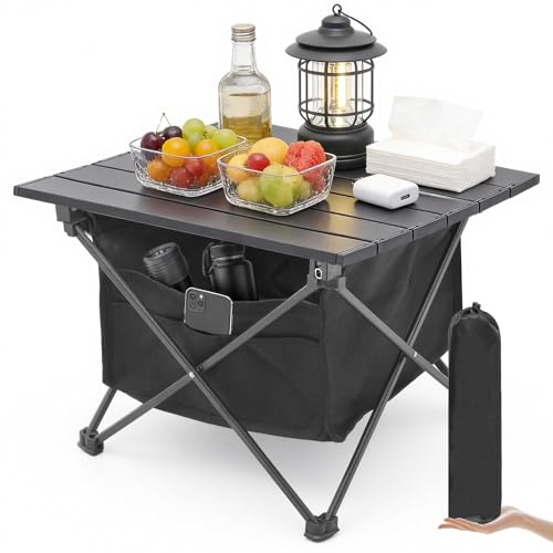Warmiehomy Portable Camping Table with Storage Bag, Lightweight Folding Table, Aluminum Picnic Table, Beach Table, Metal Grill Table for Sand with Carrying Bag, Perfect for Outdoor, BBQ, RV (Large)