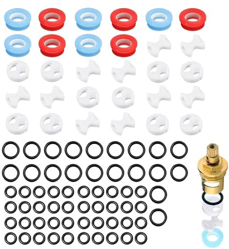 Wjelet 120 Pcs Tap Washers, Universal Tap Washers for Mixer Taps With Silicone O Rings Ceramic Discs Leak Proof Gaskets, Multi Size Set for Kitchen Bathroom Faucet Repair