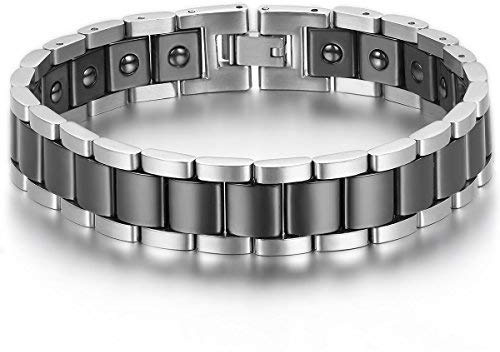 JewelryWe Smycken magnetarmband män magnetterapi rostfritt stål stor tung bred länk armband hälsa armband armband för män, 20.5 centimeters, Rostfritt stål, Utan sten