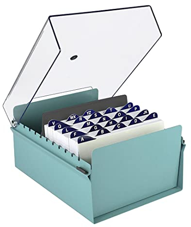 Acrimet 5 x 8 Karteikartenhalter Organizer mit Metallbasis, Robust (Inklusive AZ-Indexkarten und einem Kunststoff-Trenner) (Grüne mit klarer Kunststoffdeckelabdeckung)