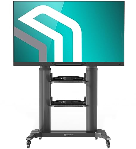 ONKRON TV Ständer rollbar für 40-80 Zoll Fernseher, max Belastung bis 65,5 kg, Rollwagen TV Standfuss höhenverstellbar aus Aluminium, max VESA 700x400, Fernsehständer mit Rollen Schwarz TS2771-B