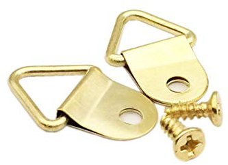 100 Pack Metal Triangle Ring Picture Hangers, D Rings Picture Hanging Hooks with Screws, Single Hole D-Ring Hook for Clock Paintings Artwork Photo Frames - Gold