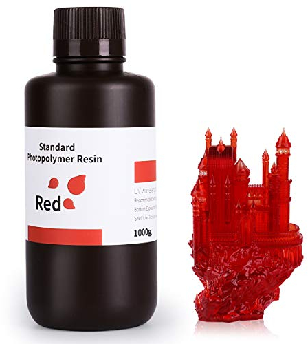 ELEGOO 3D Drucker Resin, UV 405nm Standard Resin mit Hohe Präzision und Schnelle UV-Härtung für MSLA/DLP/LCD 3D Drucker, Photopolymer-Kunstharz Flüssige 3D-Druckmaterialien, Klarrot 1000g