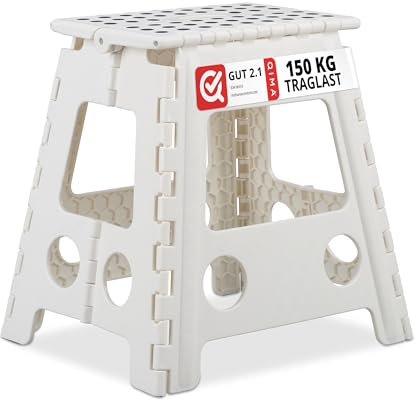 Relaxdays Klapphocker faltbar, Camping Hocker, großer Badhocker, bis 150 kg, Kunststoff, HxBxT: 39 x 39 x 32 cm, weiß