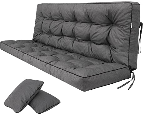 Bjird Bankauflage für Gartenbank, Polsterauflage für Hollywoodschaukel, Gartenschaukelkissen, Sitzkissen und Rückenkissen, gesteppt, inkl. 2 Seitenkissen, 180 x 49 x 56 cm - anthrazit