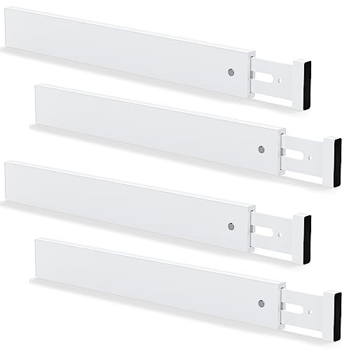 Ruichang 4er-Set Bambus Schubladentrenner Verstellbar (44-55 x 1.5 x 5.7 cm, Weiß), Schubladenteiler Küche, Schubladen Organizer für Küchenschubladen