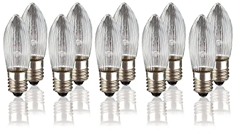 hellum Ersatz-Kerzen für Schwibbogen, 10 Stück 16V 3W Riffelkerze für Weihnachtsbaum Kerzen Lichterketten innen mit 15/16 Brennstellen, Birnen für Lichterbogen E10/ 16V/ 3W/ 22 Lumen 950069