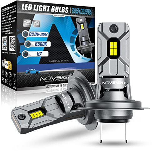 NOVSIGHT H7 LED Headlight Bulb - H7 Headlight Bulb 60W 12000LM Car Bulbs Light 6500K White Fan LED Light Bulb Car Conversion Kit of Halogen Xenon, Mini Size Plug & Play