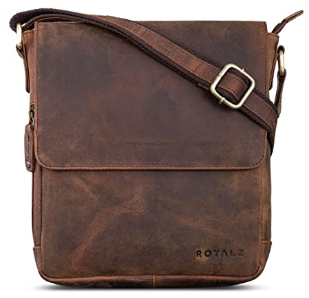 ROYALZ 'Cleveland' Vintage Leder Umhängetasche Herren Klein stilvolle Vintage Männer Schultertasche aus Echtleder, Farbe:Nevada braun
