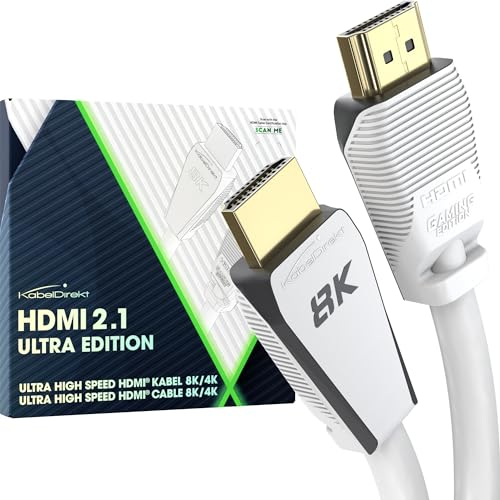 KabelDirekt – Cavo HDMI 10K & 8K, HDMI 2.1b, certificato Ultra Edition per le massime prestazioni – 1 m (48G, Ultra High Speed, 8K@60Hz/4K@144Hz, Gaming PC/PS5/Xbox, certificato HDMI, bianco)