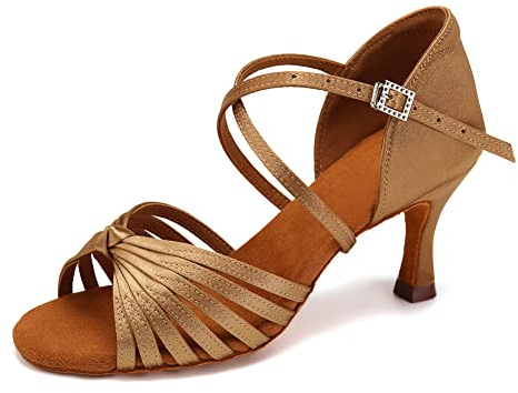 VCIXXVCE Mujer Zapatos de Baile Latino Beige Profesional Salsa Tango Bachata Práctica Zapatos de Baile de Salon, 38.5 EU