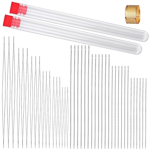 45 Aiguille A Perle, 6 Tailles 2 Type Aiguille Perles de Rocaille À Enfiler | 18 Aiguilles à Perles à Grand Chas et 24 Aiguilles Longues Droites à Perles Avec Aiguilles à Bouteille pour Enfiler Bracelets