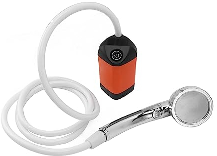 Dpofirs Tragbare Campingdusche, Elektrische Camping-Duschpumpe mit 3-stufig Verstellbarer Handbrause und Wiederaufladbarem Akku, Outdoor-Duschkopf für Camping, Wandern, Reisen (Orange)
