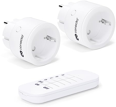 conecto® Set di prese wireless: 2 prese wireless e 1 telecomando, uso interno, 2300 watt, design compatto, bianco