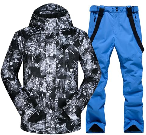 ALSOGO Herren Ski Jacke und Hosen Set Ski Anzug Winter Wasserdicht Winddicht Kapuze Schneemantel 2-Stücke Snowboard Sets 336-Blue L