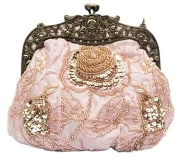 HUFFA Vintage Perlen Abendtasche, bestickte Tasche, Diamant-Pailletten-Clutch, Handtasche, Brauttasche (Color : Champagne)