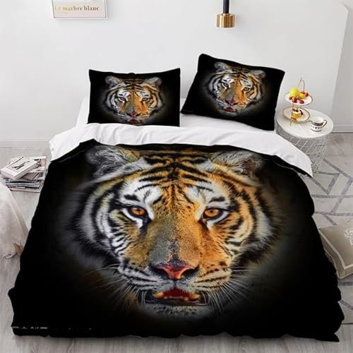 MAQUE Schwarz BettwäSche Set Tiger BettwäSche 135x200, WendebettwäSche und Kissenbezug 80x80, Weiche & Angenehme & Atmungsaktive Mikrofaser BettwäSche-Sets mit ReißVerschluss