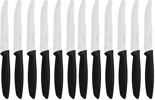 Tramontina Kitchen Knives Set of 6, Serrated Fruit Tomato Cooking Knife, Vegetable Chopper Peeler, Stainless Steel, Multipurpose, Rounded Tip, Black, 23498055 (Pack of 2)