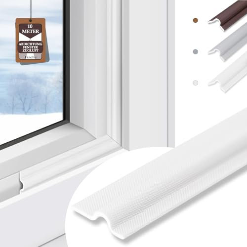 Fanchu 10M Zugluftstopper & Türdichtungen, Dichtungsband für Türen Fenster, Fensterabdichtung Abdichtung zugluft, Fensterdichtung Selbstklebend, Kälte Fenster Zugluftstopper für Winter