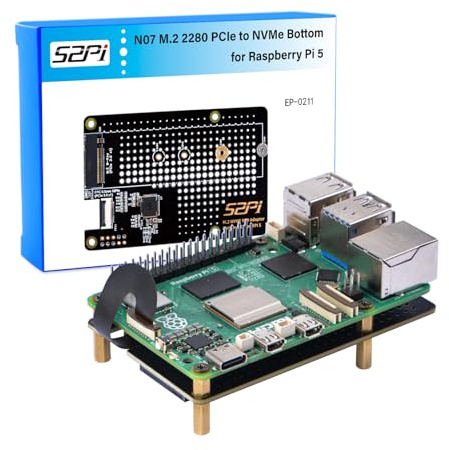 GeeekPi N07 M.2 PCIe to NVMe Bottom SSD Pip PCIe Peripheral Board for Raspberry Pi 5,Support M.2 Key-M NVMe SSD 2230/2242/2260/2280 (SSD and Pi5 Board Are not Included)