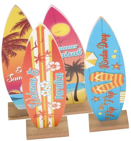 ULDIGI 4stücke Holz Surfbrett Deko Surfboard Modell Mediterraner Stil Tischdekoration Für Strand Bar Zuhause Kreative Wohnaccessoires