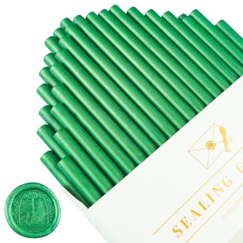 Mini Wax Seal Sticks,Tomgenrine Mini Glue Gun Sealing Wax Sticks 36pcs for Wedding Invitations, Letter, Envelope, Cards and Crafts(Pine Green）
