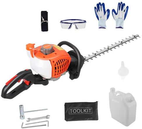 Petrol Hedge Trimmer, 26cc 2-Stroke Air Cooled Hedge Trimmer Cordless, Hedge Trimmer with Dual Action Blades, Handheld Hedge Trimmers for Bush Lawn Garden(Orange)