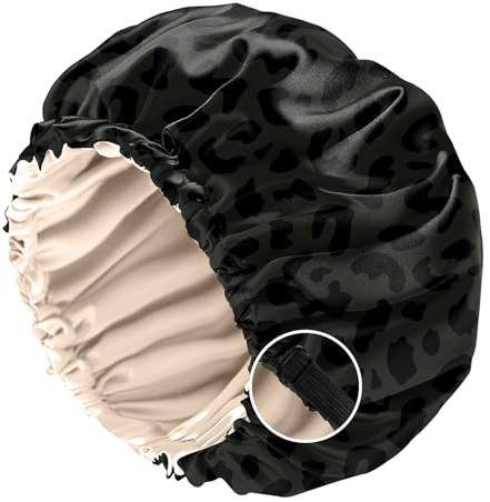 BHAHB Bonnet Satinhaube zum Schlafen, Doppelschichtige Qualität wiederverwendbar elastisch verstellbar satin haarhaube, Niedliches Design für Frauen und Mädchen (O9-Schwarzer Leopard)