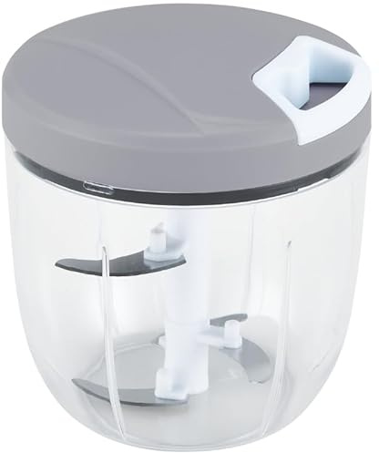 Kimbatex Picadora Manual con Cuerda, Trituradora de Alimentos con Cuchillas de Acero Inoxidable, Picador, Cortador y Mezclador de Alimentos, Disponible en 250ml, 500ml y 1000ml. (Gris, 1000ml)