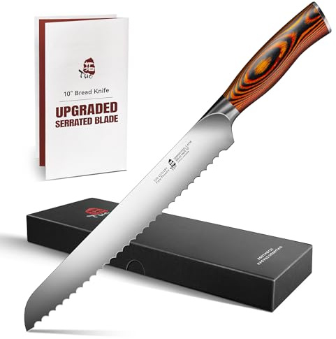 TUO Bread Knife, 10 inch Upgraded Serrated Knife for Homemade Sourdough Bread, High Carbon German Steel with Pakkawood Handle, Gift Box - Fiery Phoenix Series