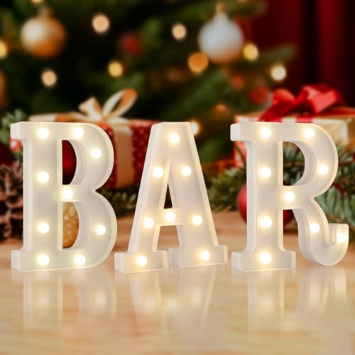 SKYPHAROS BAR LED Marquee Letter Lights, Warm White BAR Sign Light Up Decor | For Bar, Home, Party Decor; Wall & Table Decor; Battery Powered; Lightweight Marquee Light Up Letter Sign