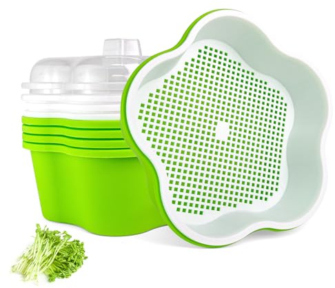 4 × Sprossen Anzuchtset, Kresse Anzuchtschalen, für Sprossen & Microgreens | mit Deckel, keimstarkes Bio-Saatgut, für Kresse, brunnenkresse, sprossen, katzengras, kresseigel, 20 cm × 20 cm × 12 cm